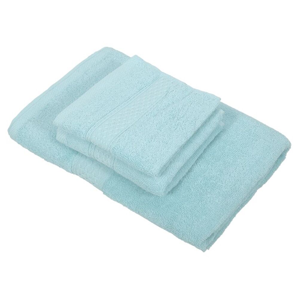 3 Pcs Plain Soft Absorbent Cotton Bath Towel Cyan 27.56"x55.12"